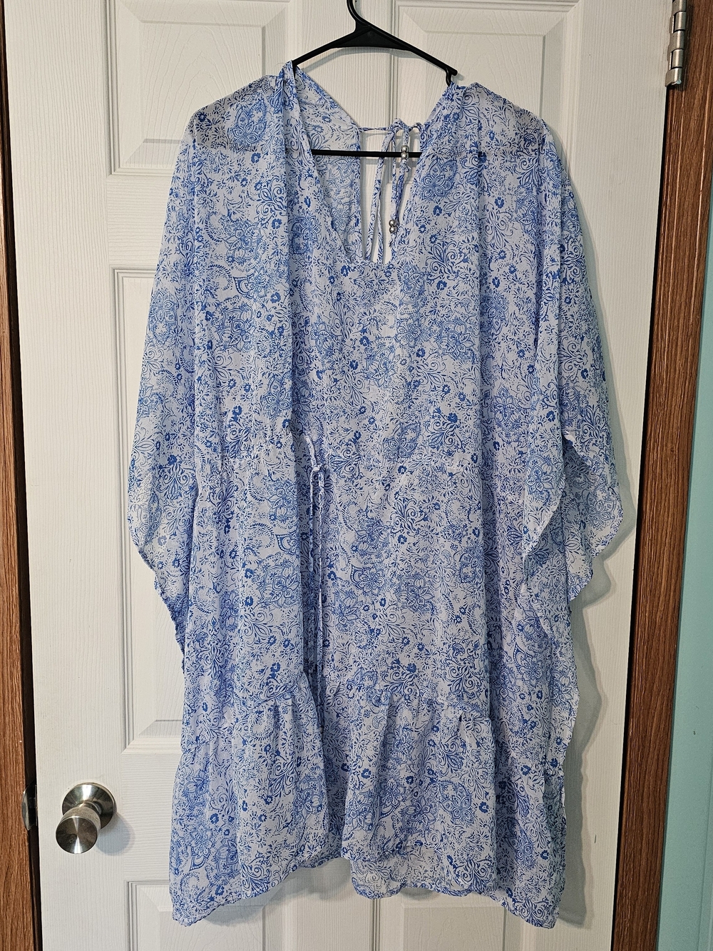 Time and Tru Blue Printed Women's Tunic with Tie Neck